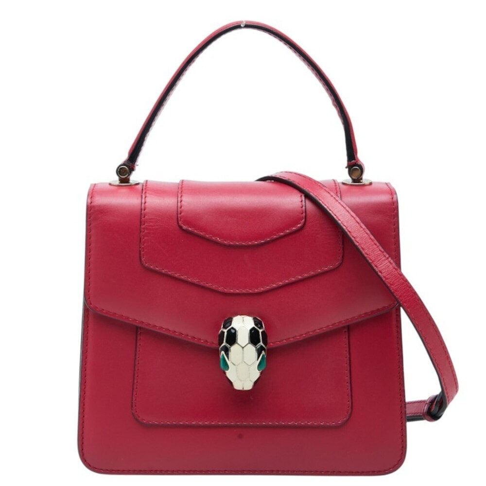 BVLGARI Serpenti Forever Handbag/Shoulder Bag, 2-Way, Red Leather, Women's.